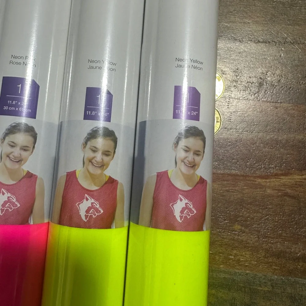 Cricut SportFlex Iron-On Vinyl Bundle 4 Roll Neon Pink Yellow 11.8x24 StrongBond